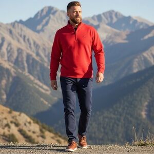 Tommy Hilfiger Men’s 2XLT Red Quarter Zip Pullover Sweater – Cotton Blend